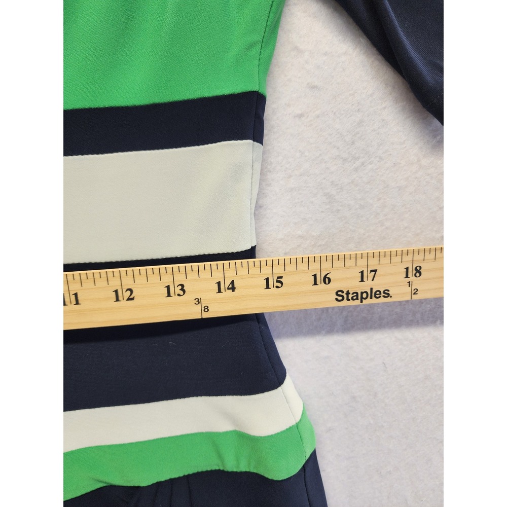 Lauren Ralph Lauren Navy Blue Green White Striped Square Neck Sheath Dress 10 - Picture 6 of 9